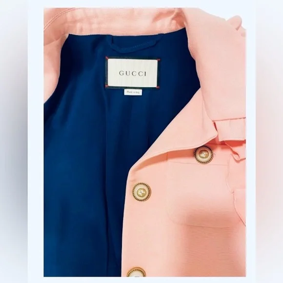 💕SOLD💕GUCCI Ruffle-trimmed Silk And Wool-blend Jacket In blush pink - Picture 4 of 8